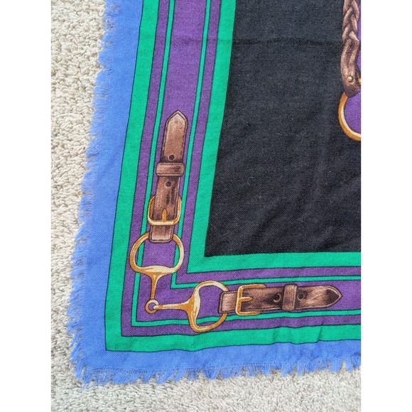 Vintage Lauren Ralph Lauren Silk Scarf *HOLES Equestrian Belt Crest 40" LXVII - Picture 8 of 16